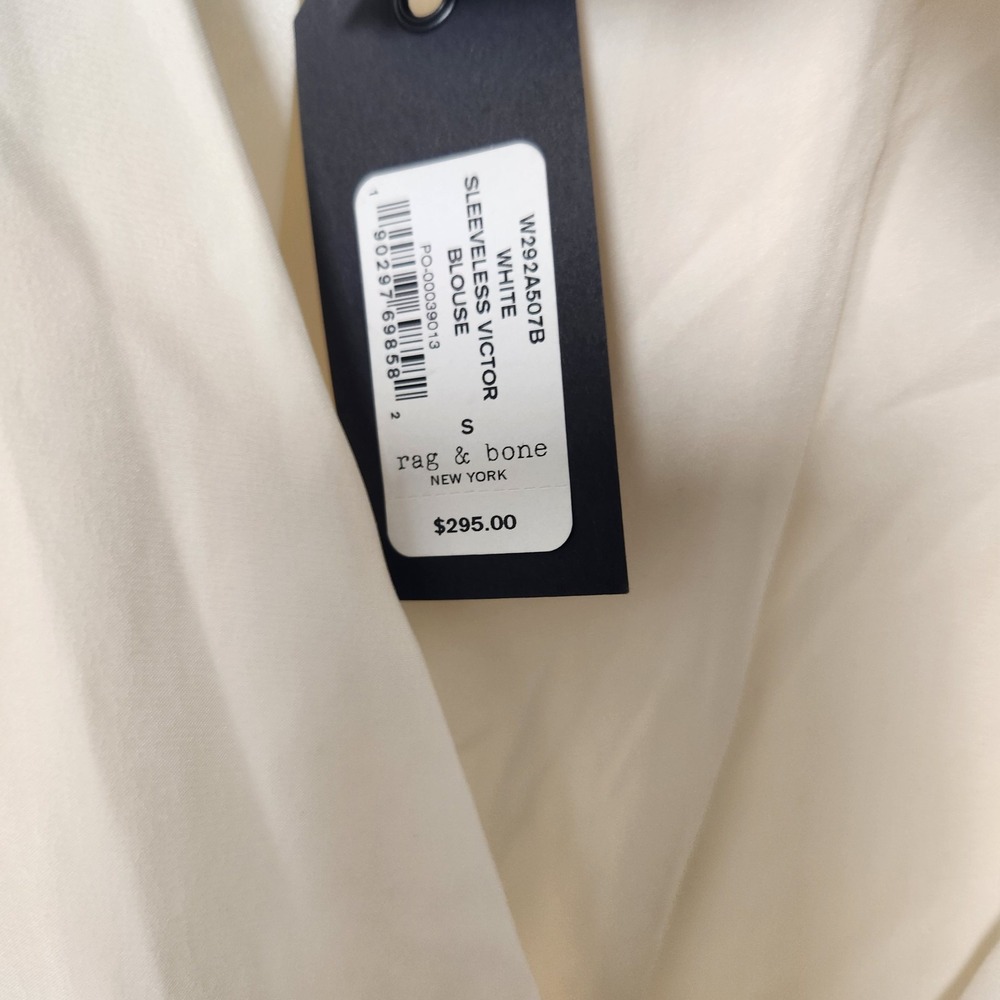 Rag‎ & Bone NWT Women's Ivory Sleeveless V-Neck Faux Wrap 100% Silk Blouse Small - Picture 5 of 11